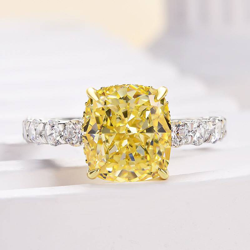 HNJ Jewels Stunning Two-tone Cushion Cut Yellow Sapphire Engagement Ring