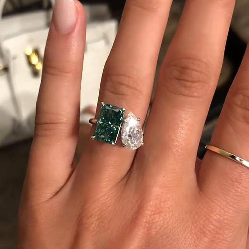 HNJ Jewels Unique Double Stones Design Radiant & Pear Cut Engagement Ring In Sterling Silver