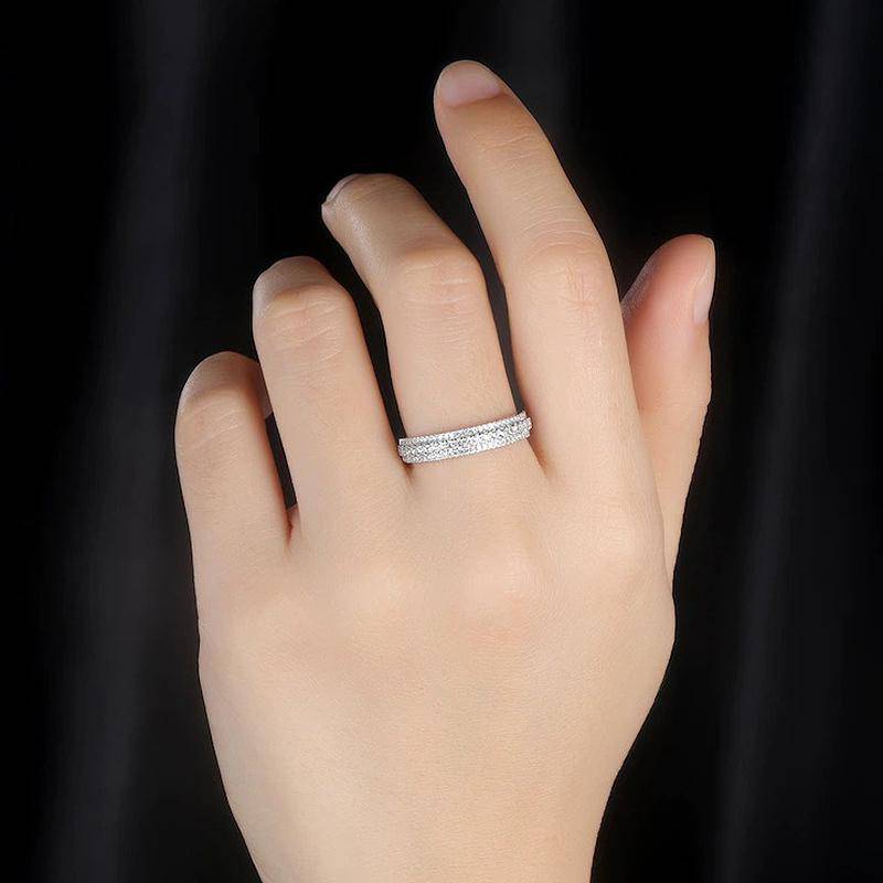 HNJ Jewels Vintage 3-Line Pave Wedding Band For Women In Sterling Silver