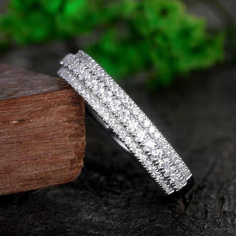 HNJ Jewels Vintage 3-Line Pave Wedding Band For Women In Sterling Silver