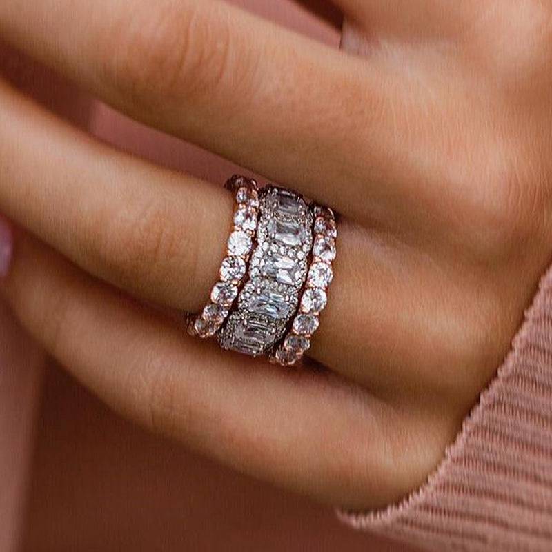 HNJ Jewels Stunning Cushion Cut 3PC Wedding Band Set For Women In Sterling Silver