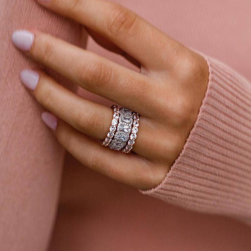 HNJ Jewels Stunning Cushion Cut 3PC Wedding Band Set For Women In Sterling Silver