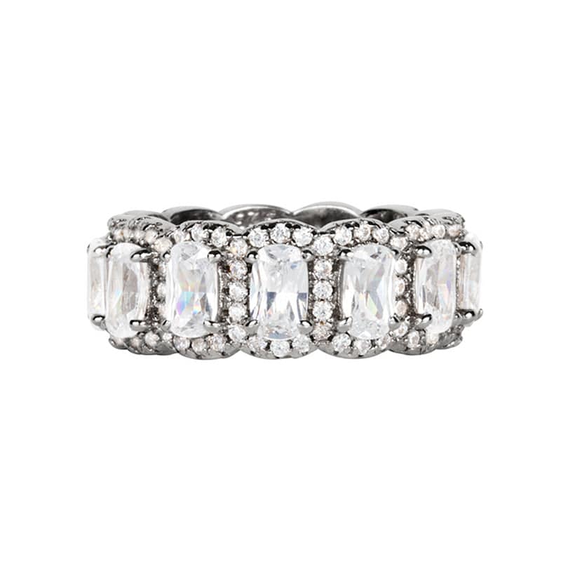 HNJ Jewels Stunning Cushion Cut 3PC Wedding Band Set For Women In Sterling Silver
