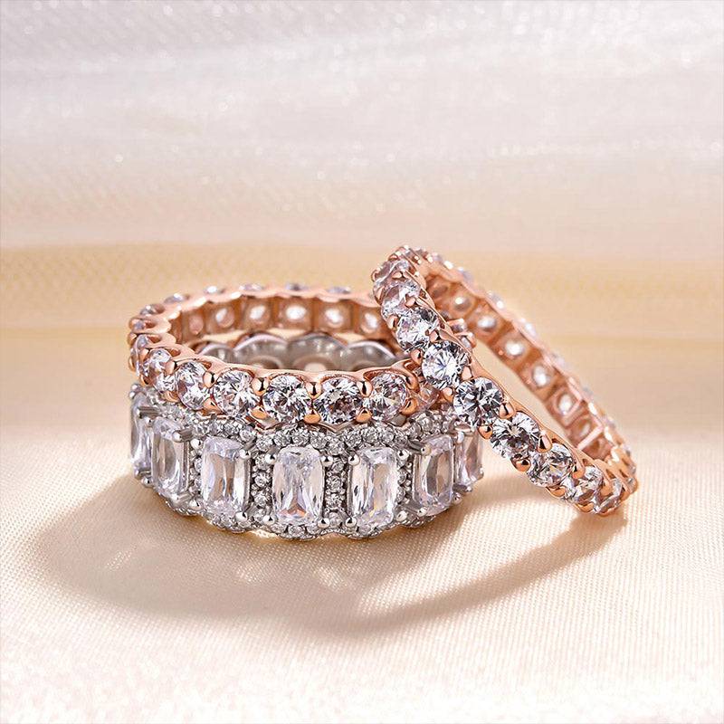 HNJ Jewels Stunning Cushion Cut 3PC Wedding Band Set For Women In Sterling Silver