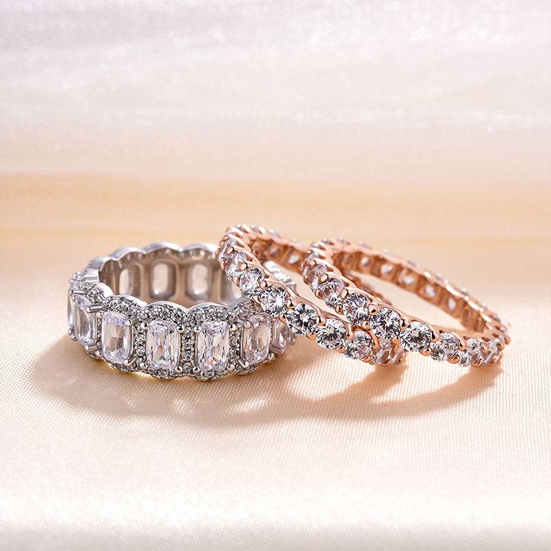 HNJ Jewels Stunning Cushion Cut 3PC Wedding Band Set For Women In Sterling Silver