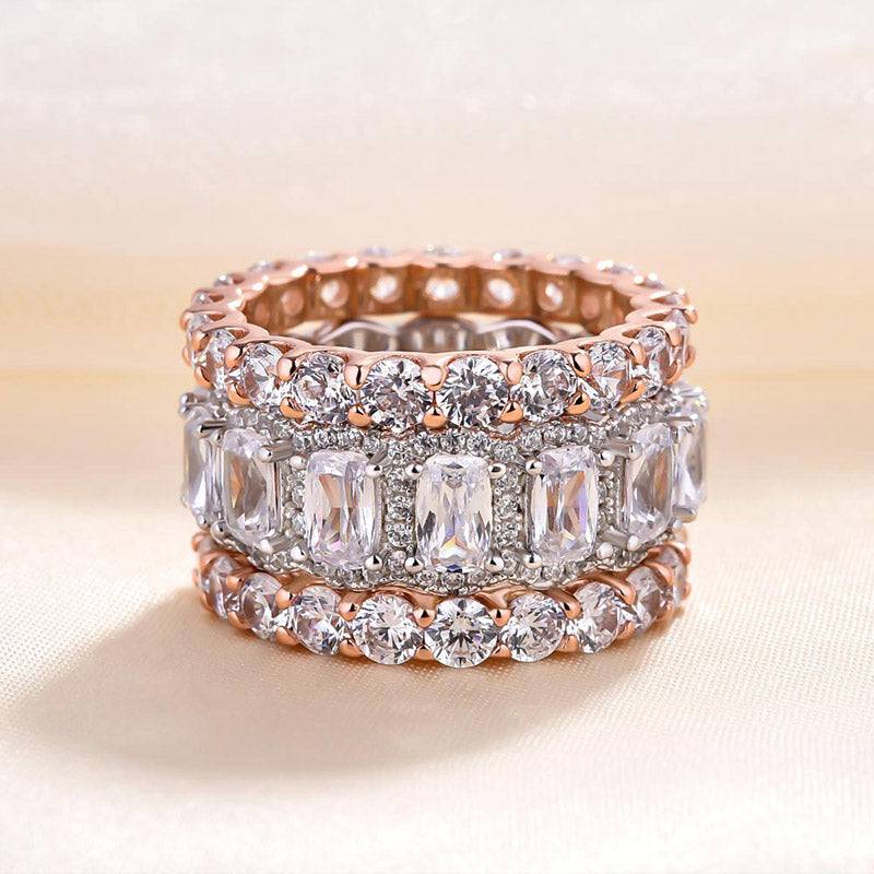HNJ Jewels Stunning Cushion Cut 3PC Wedding Band Set For Women In Sterling Silver