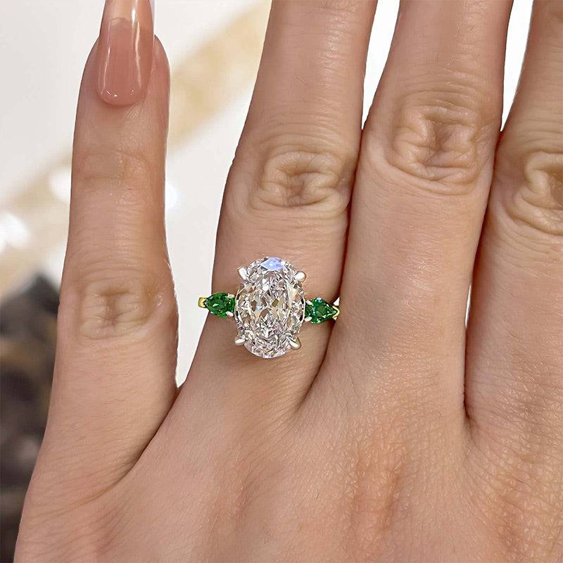 HNJ Jewels Vintage Two-Tone Oval Cut Three Stone Engagement Ring In Sterling Silver