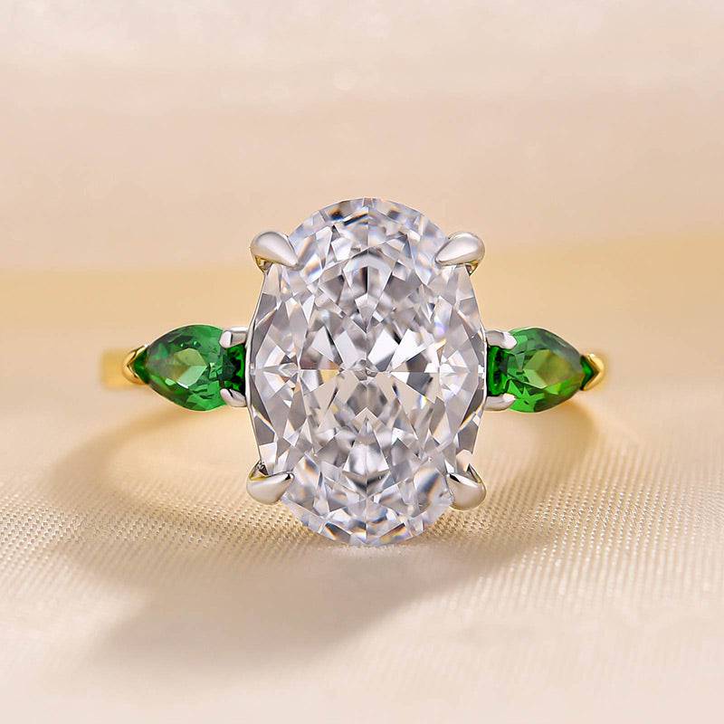 HNJ Jewels Vintage Two-Tone Oval Cut Three Stone Engagement Ring In Sterling Silver