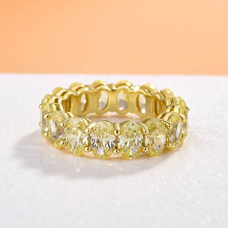 HNJ Jewels Gorgeous Yellow Gold Oval Cut Yellow Sapphire Wedding Band For Women In Sterling Silver