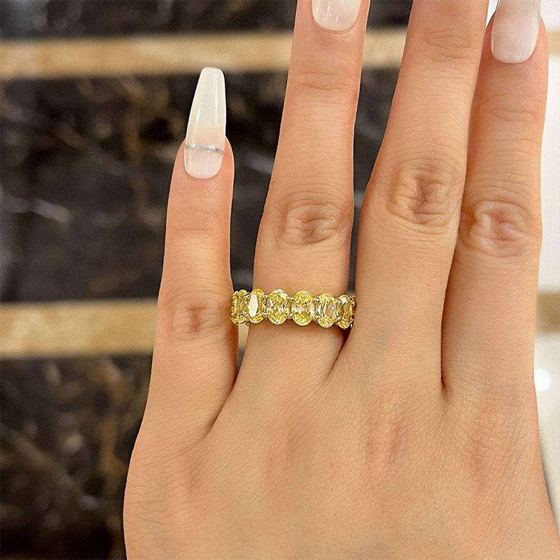 HNJ Jewels Gorgeous Yellow Gold Oval Cut Yellow Sapphire Wedding Band For Women In Sterling Silver