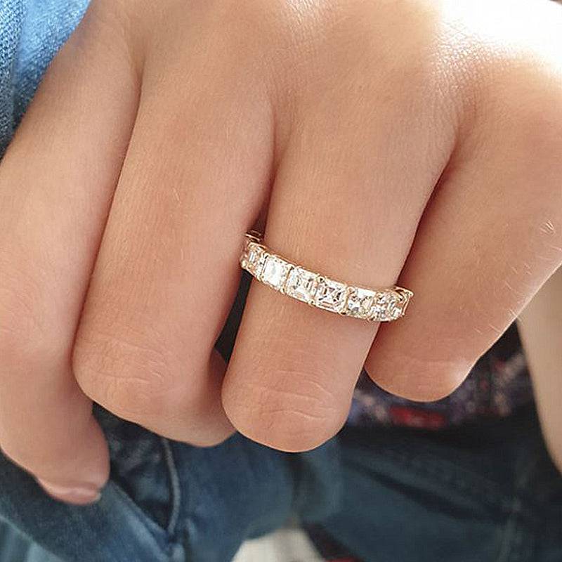 HNJ Jewels Half Eternity Asscher Cut Wedding Band for Women In Sterling Silver