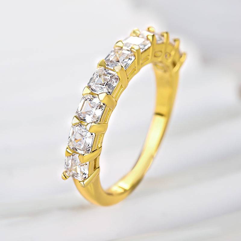 HNJ Jewels Half Eternity Asscher Cut Wedding Band for Women In Sterling Silver