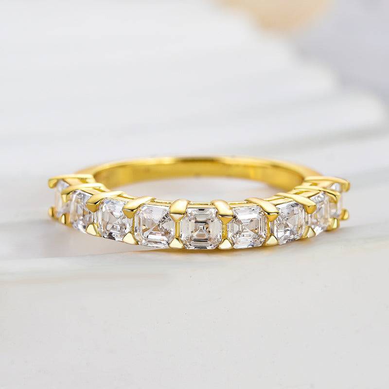 HNJ Jewels Half Eternity Asscher Cut Wedding Band for Women In Sterling Silver