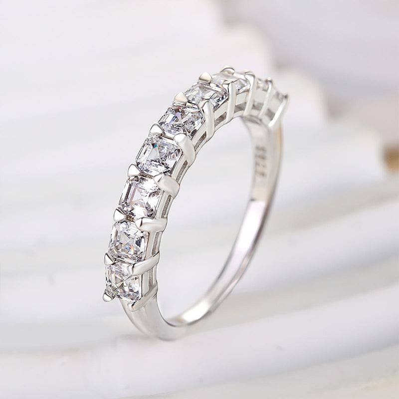 HNJ Jewels Half Eternity Asscher Cut Wedding Band for Women In Sterling Silver
