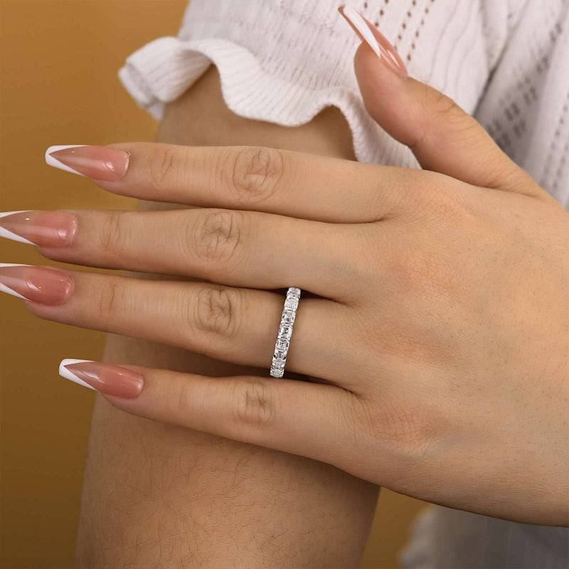 HNJ Jewels Half Eternity Asscher Cut Wedding Band for Women In Sterling Silver
