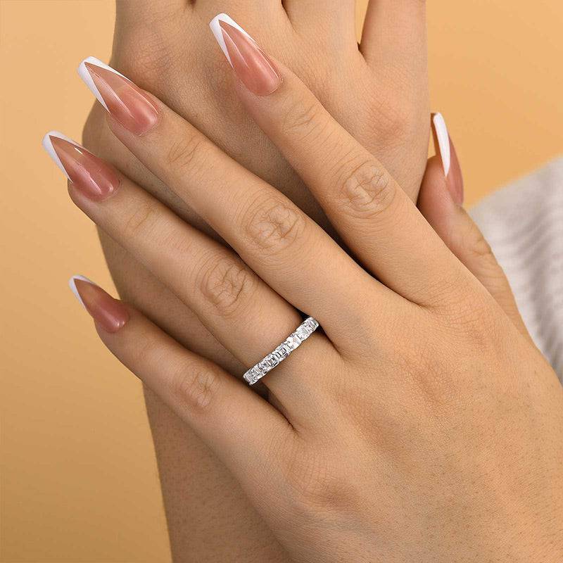 HNJ Jewels Half Eternity Asscher Cut Wedding Band for Women In Sterling Silver