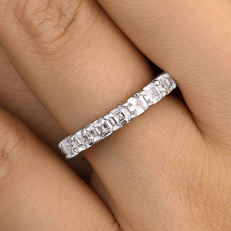 HNJ Jewels Half Eternity Asscher Cut Wedding Band for Women In Sterling Silver