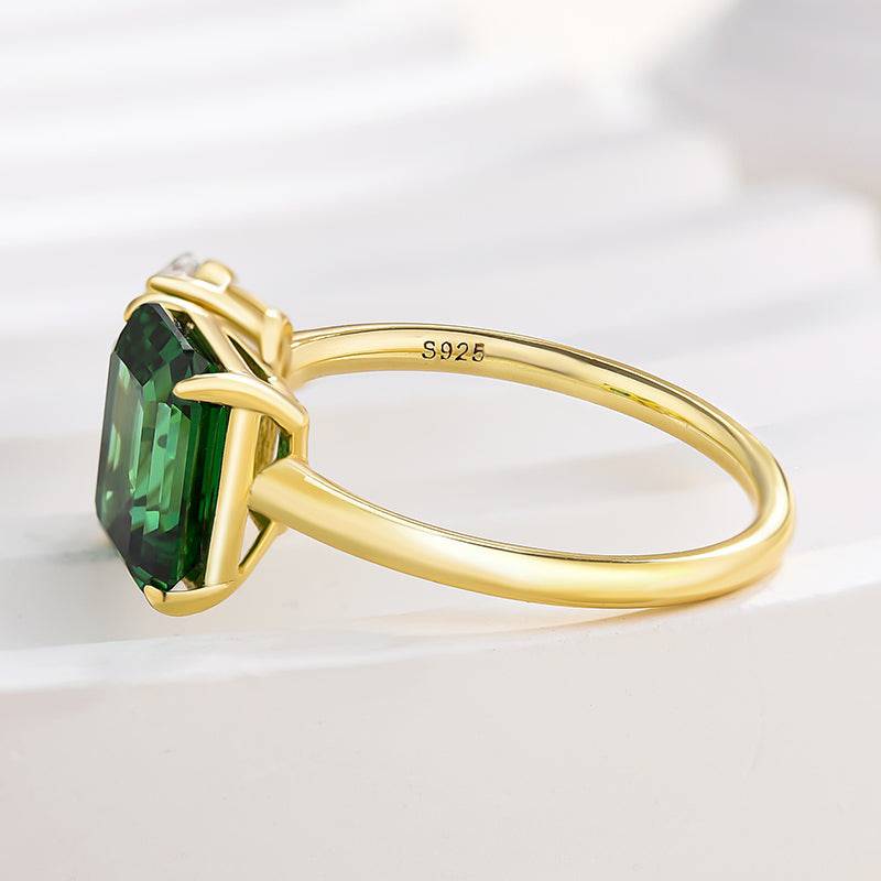 HNJ Jewels Special Double Stones Design Emerald & Pear Cut Engagement Ring In Sterling Silver