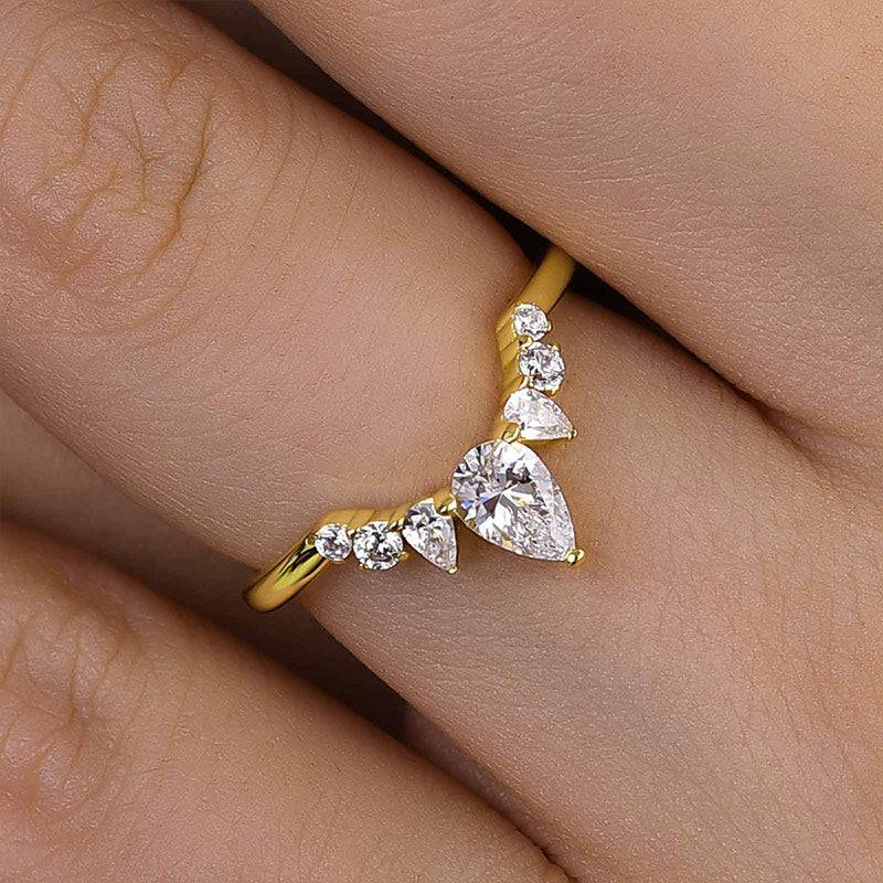 HNJ Jewels Yellow Gold Art Deco Women's Wedding Band In Sterling Silver