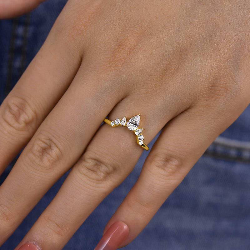 HNJ Jewels Yellow Gold Art Deco Women's Wedding Band In Sterling Silver