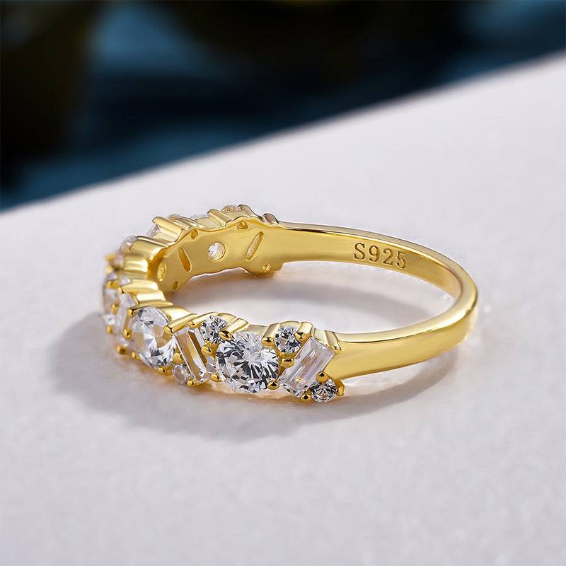 HNJ Jewels Yellow Gold Round Cut & Emerald Cut Wedding Band In Sterling Silver