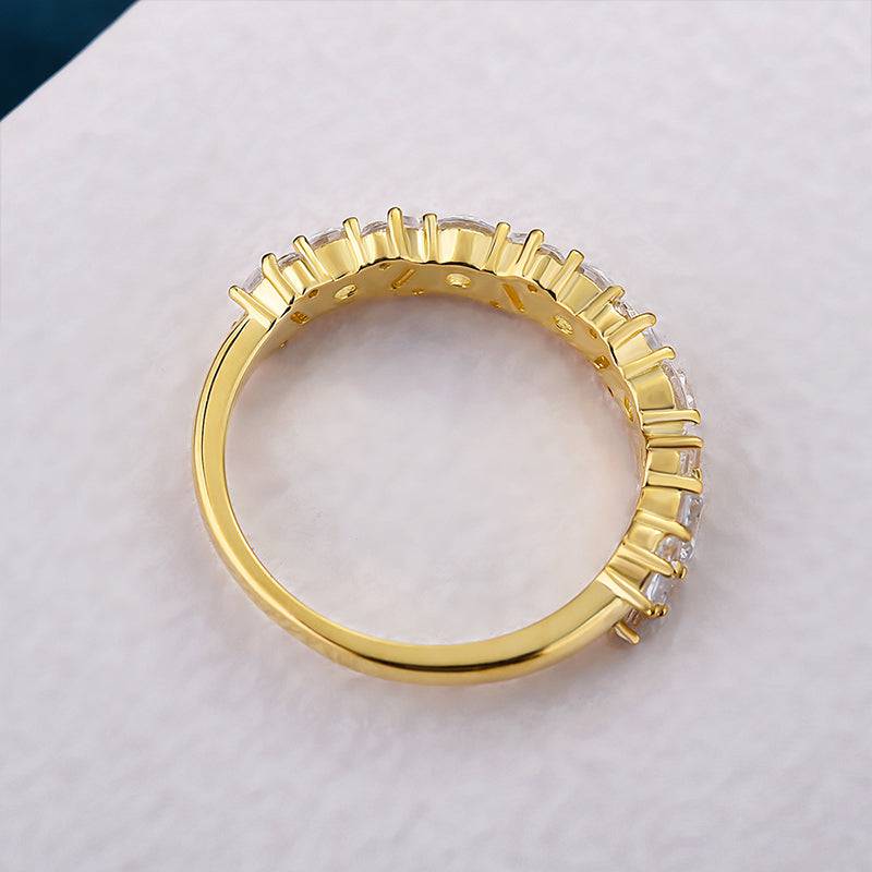 HNJ Jewels Yellow Gold Round Cut & Emerald Cut Wedding Band In Sterling Silver