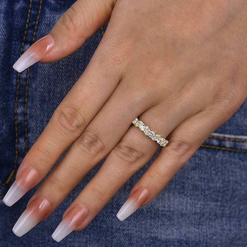 HNJ Jewels Yellow Gold Round Cut & Emerald Cut Wedding Band In Sterling Silver